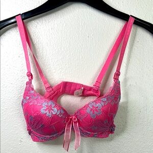 Pink Floral Lace Bra